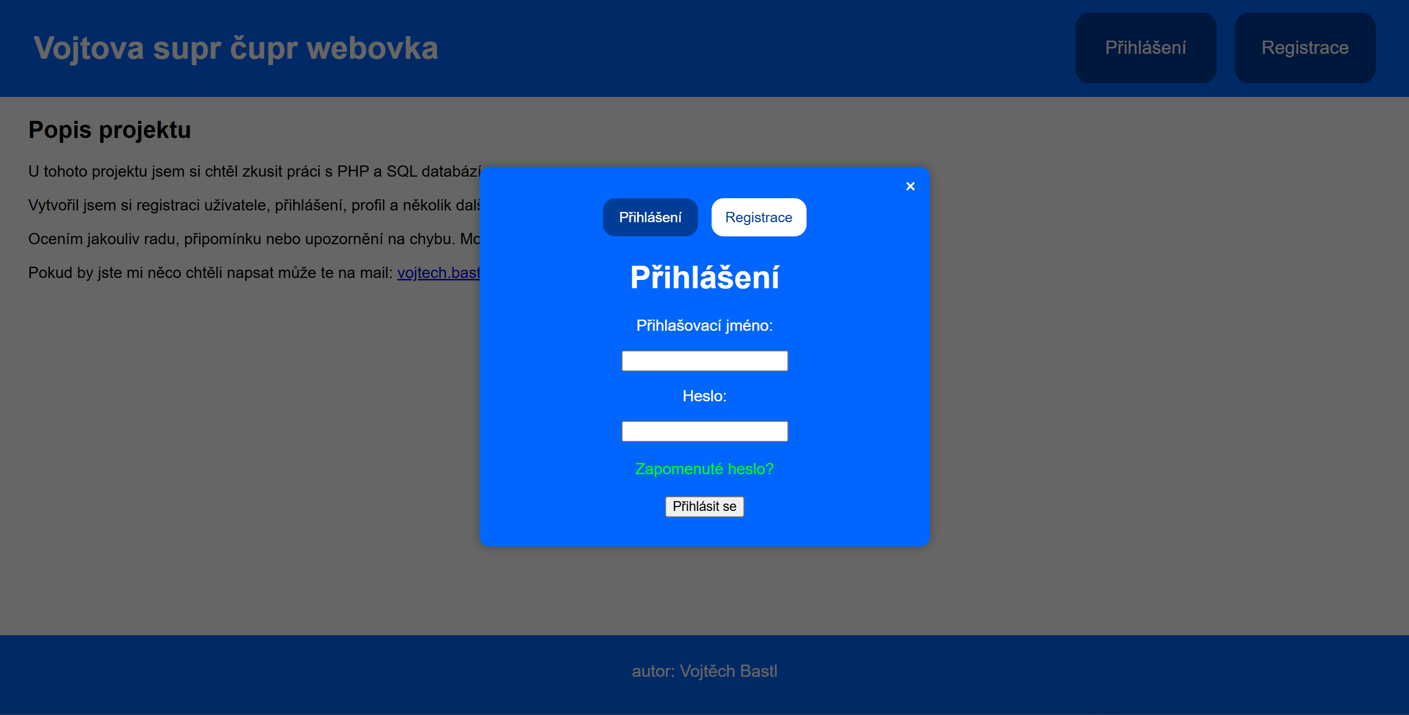 Přihlášení a registrace